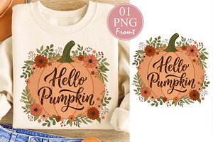 Hello Pumpkin PNG, Fall Sublimation, a Seasonal Illustration by Rose Art