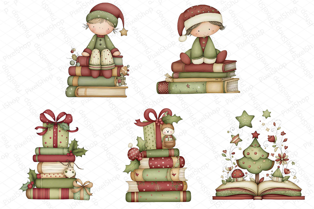 Whimsical Christmas Books Clipart, an Illustration by DreamPrint404 (Photo 3 of 6)