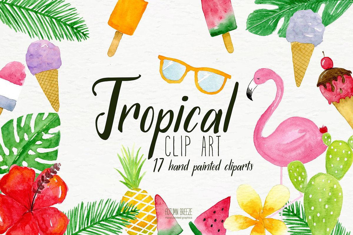 watercolor tropical clipart, a Decorative Illustration by Autumn Breeze (Photo 1 of 2)