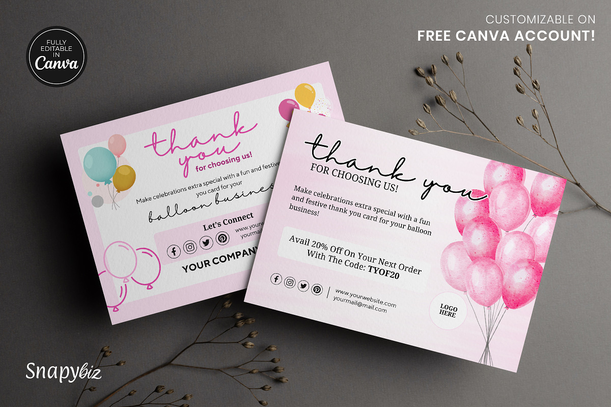 Balloon Business Thank You Card, a Card Template by Snapybiz (Photo 3 of 9)