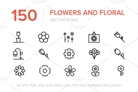 150 Flowers And Floral Vector Icons