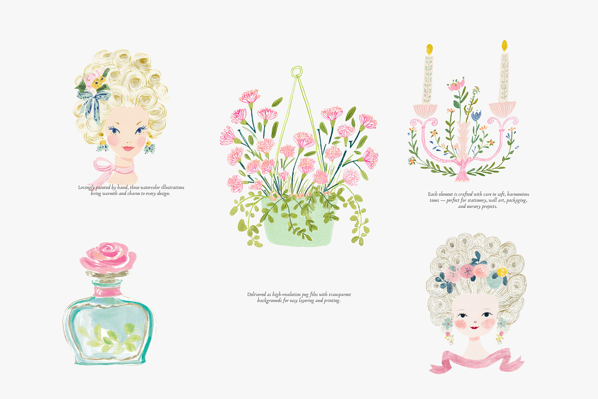 rococo romance clipart set, a Decorative Illustration by Patishop Art (Photo 6 of 9)