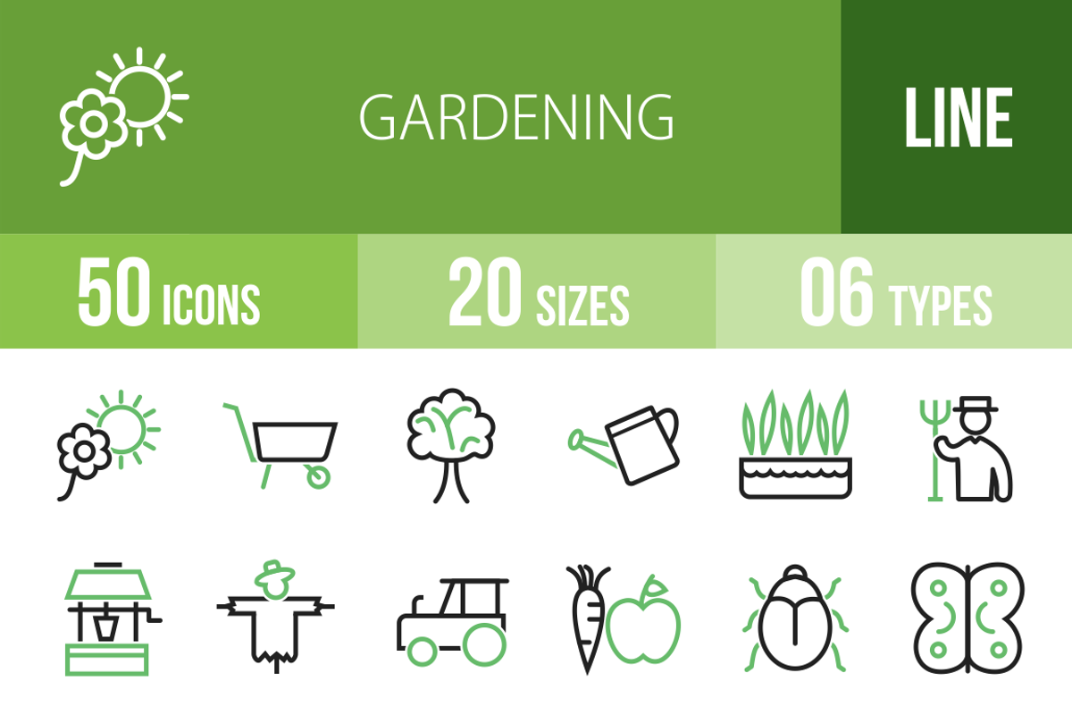 50 Gardening Green & Black Icons