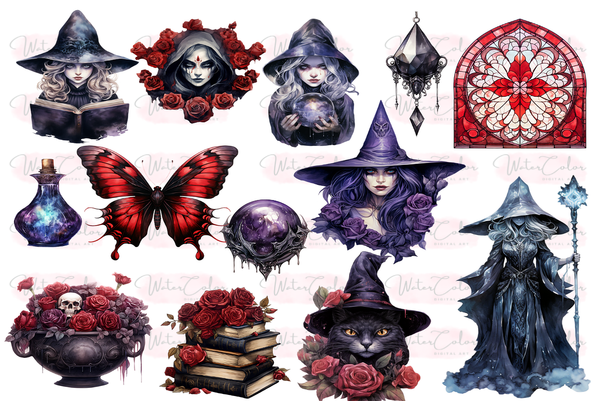 Gothic Witches Collection Clipart, a Decorative Illustration by Watercolor Digital (Photo 3 of 9)