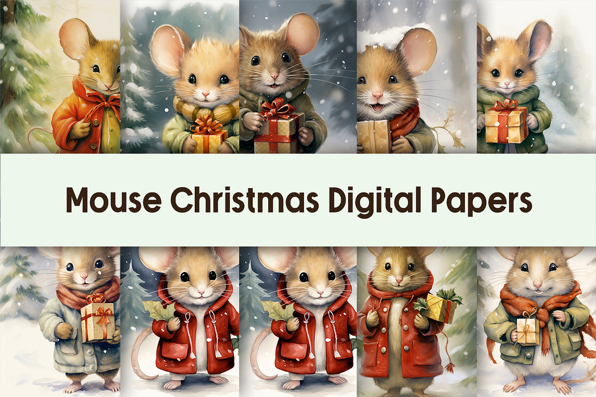Mouse Christmas Digital Papers, a Background Graphic by AdriOP