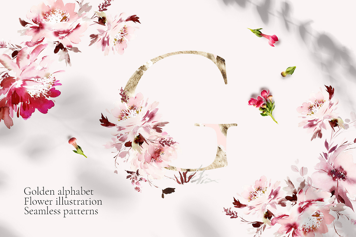 Golden Alphabet Floral Illustration, a Decorative Illustration by Karma (Photo 1 of 11)