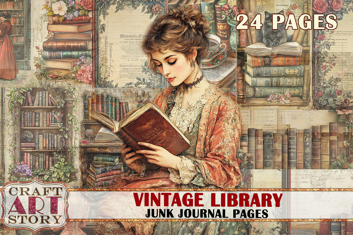 Library Junk Journal Pages, a Decorative Illustration by CraftArtStory (Photo 1 of 7)