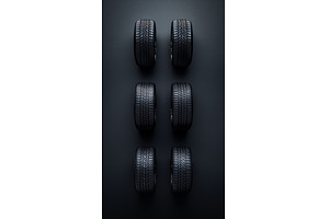 Six car tires arranged in two, an Abstract Photo by Sergey Kotenev