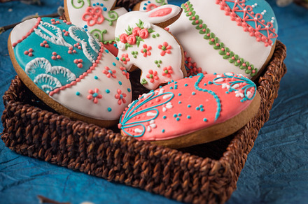 Cookies for easter containing cookie, bakery, and decorated