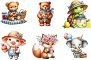 Cute Picnic Party Watercolor Animals, an Illustration by Designking (Thumbnail 2 of 4)