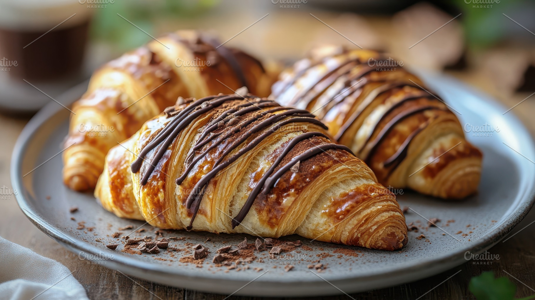 Golden croissants with rich chocolat, a Background Photo by Pixeness