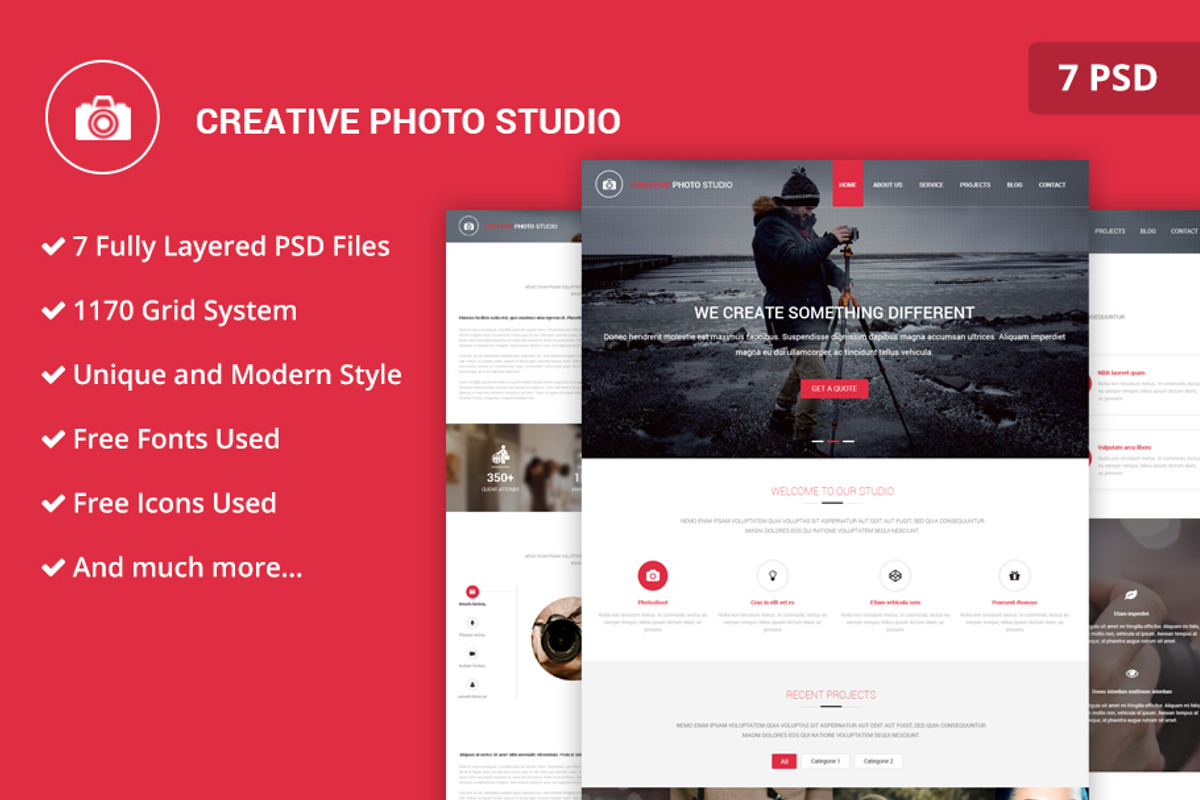Photo Studio PSD Website Template, a Landing Page Template by WebbyTemplates (Photo 1 of 8)