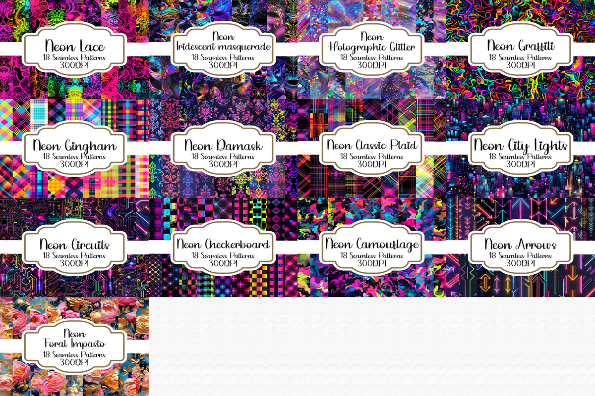 500 Neon Seamless Patterns, a Pattern Graphic by PrintablesByFranklyn