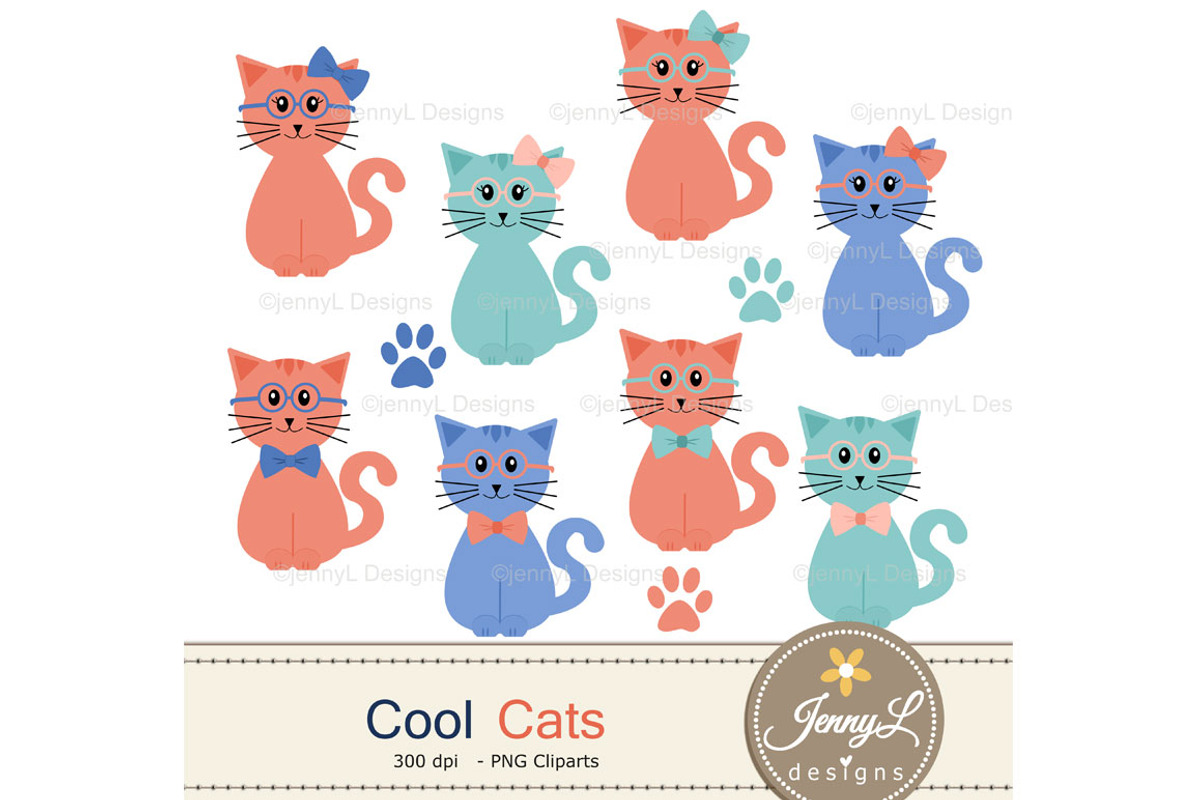 Cat Digital Papers & Cliparts, a Pattern Graphic by JennyL Designs (Photo 2 of 6)