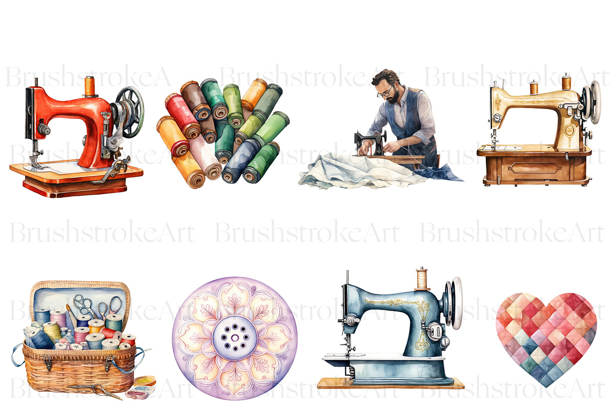 Watercolor Sewing Clipart, Supplies, a Work Illustration by BrushstrokeArtGB (Photo 3 of 9)