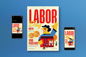 Mid Century Labor Day Flyer Set, a Flyer Template by graphicook