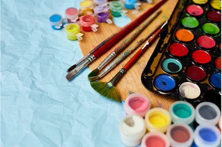 Flat lay of colorful paints, an Arts & Entertainment Photo by IlliaBondarPhotography