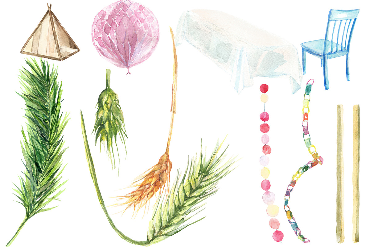 Watercolor Happy Sukkot set, an Illustration by DollyPotterson (Photo 4 of 6)