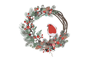 Floral Christmas wreath with cute, an Object Illustration by Toltemara