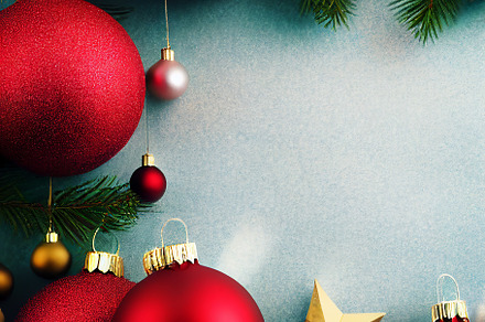 Red Christmas baubles with copy space, a Background Photo by Grafvision photography
