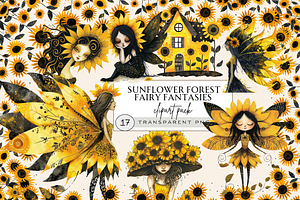 SUNFLOWER FOREST FAIRY CLIPART PACK, a Person Illustration by Daring Digies