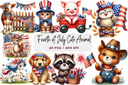 Fourth of July Cute Animal Watercolo, an Illustration by DreamArtGraphic (Thumbnail 1 of 4)