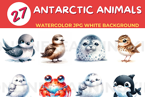 ANTARCTIC ANIMALS watercolor JPG whi, an Animal Illustration by John_Walker