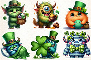 Watercolor St .Patricks Monsters Cli, an Illustration by DreamCafeArt (Thumbnail 3 of 4)