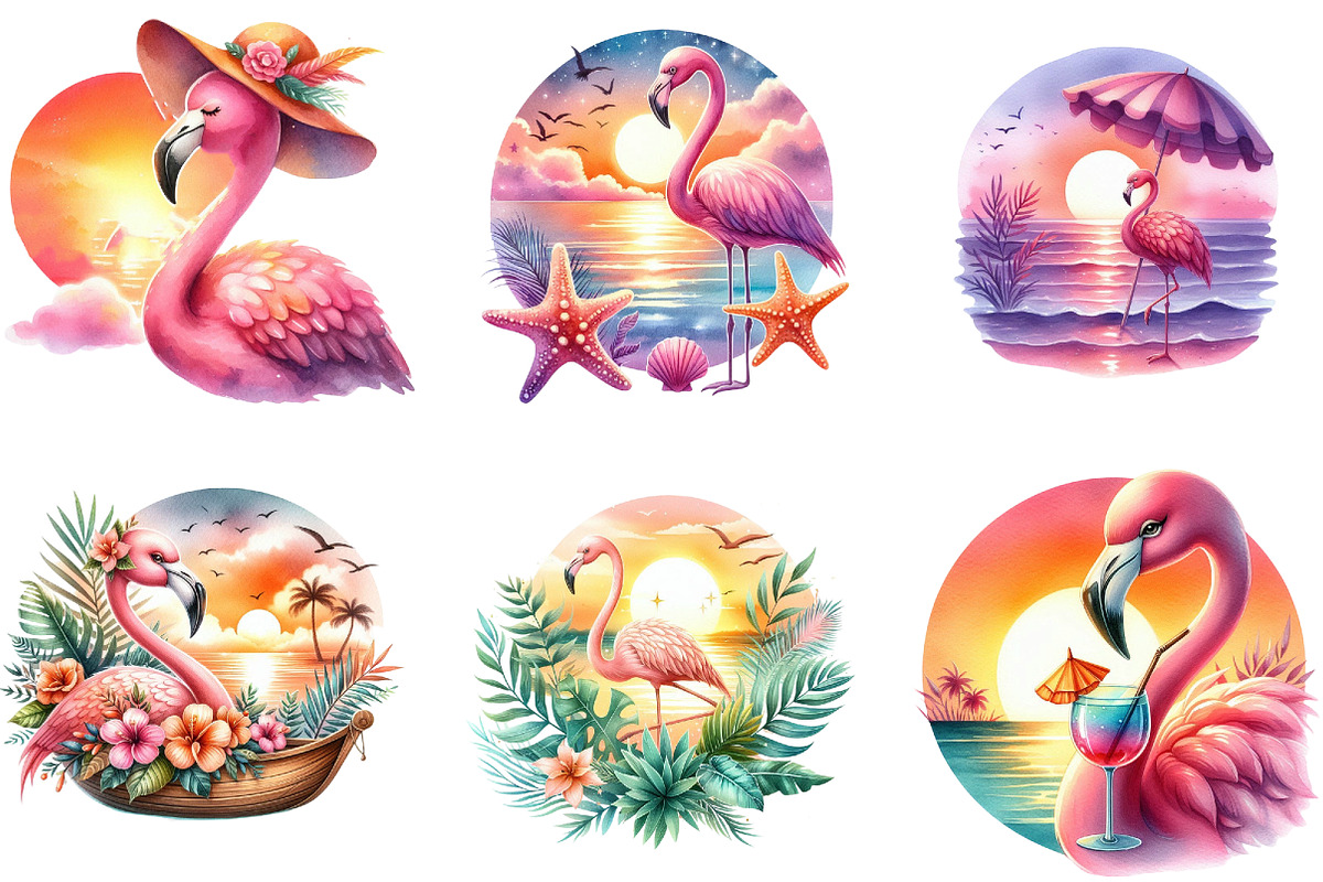 Flamingo Beach Sunset Clipar, an Illustration by DreamArtGraphic (Photo 4 of 4)