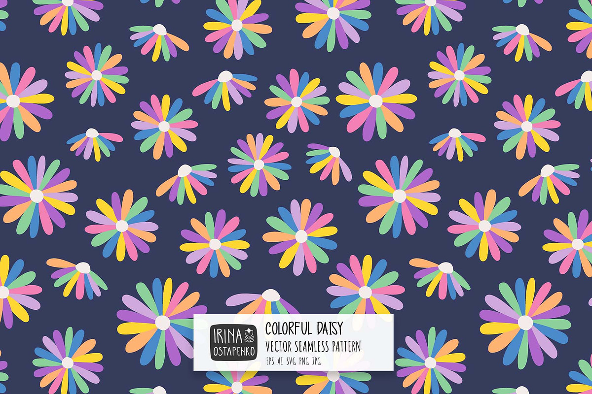 Rainbow Daisy Blooms Pattern, a Pattern Graphic by Irina Ostapenko (Photo 1 of 4)