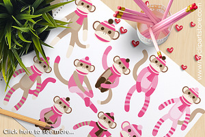 Sock Monkey (Pink) - Vector Clipart