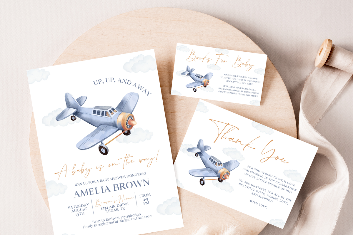 Vintage Airplane Baby Shower Bundle, an Invitation Template by Digital_Mind (Photo 8 of 10)