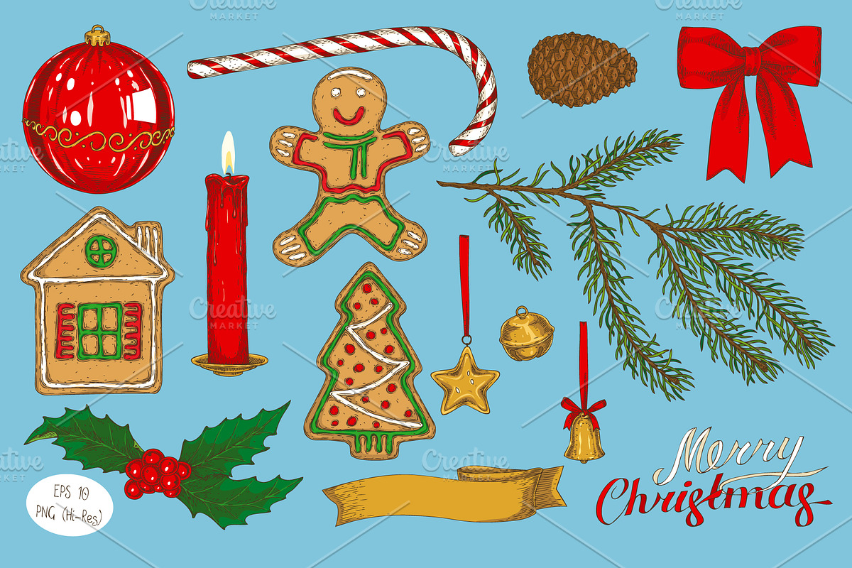 Merry Christmas Design Set, a Decorative Illustration by DeepFuze (Photo 2 of 9)