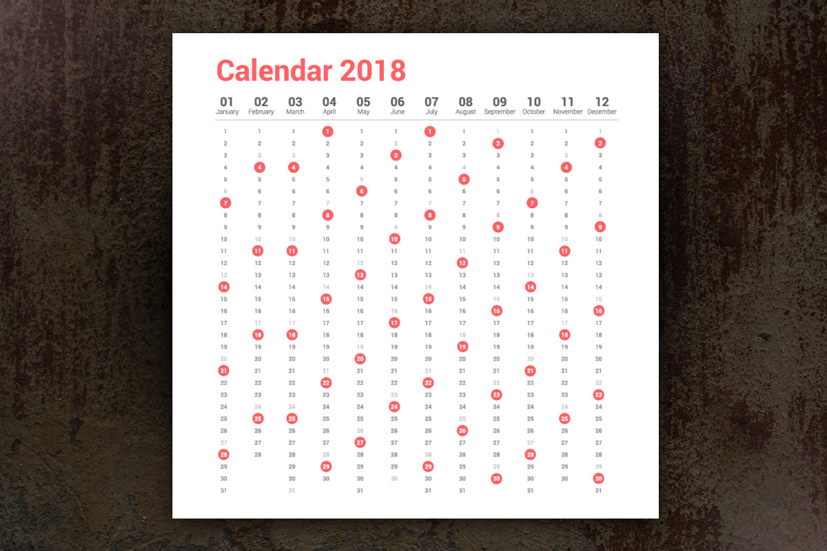 Calendar 2018 Vertical Design, a Stationery Template by WORAKAMON Design Studio (Photo 3 of 3)