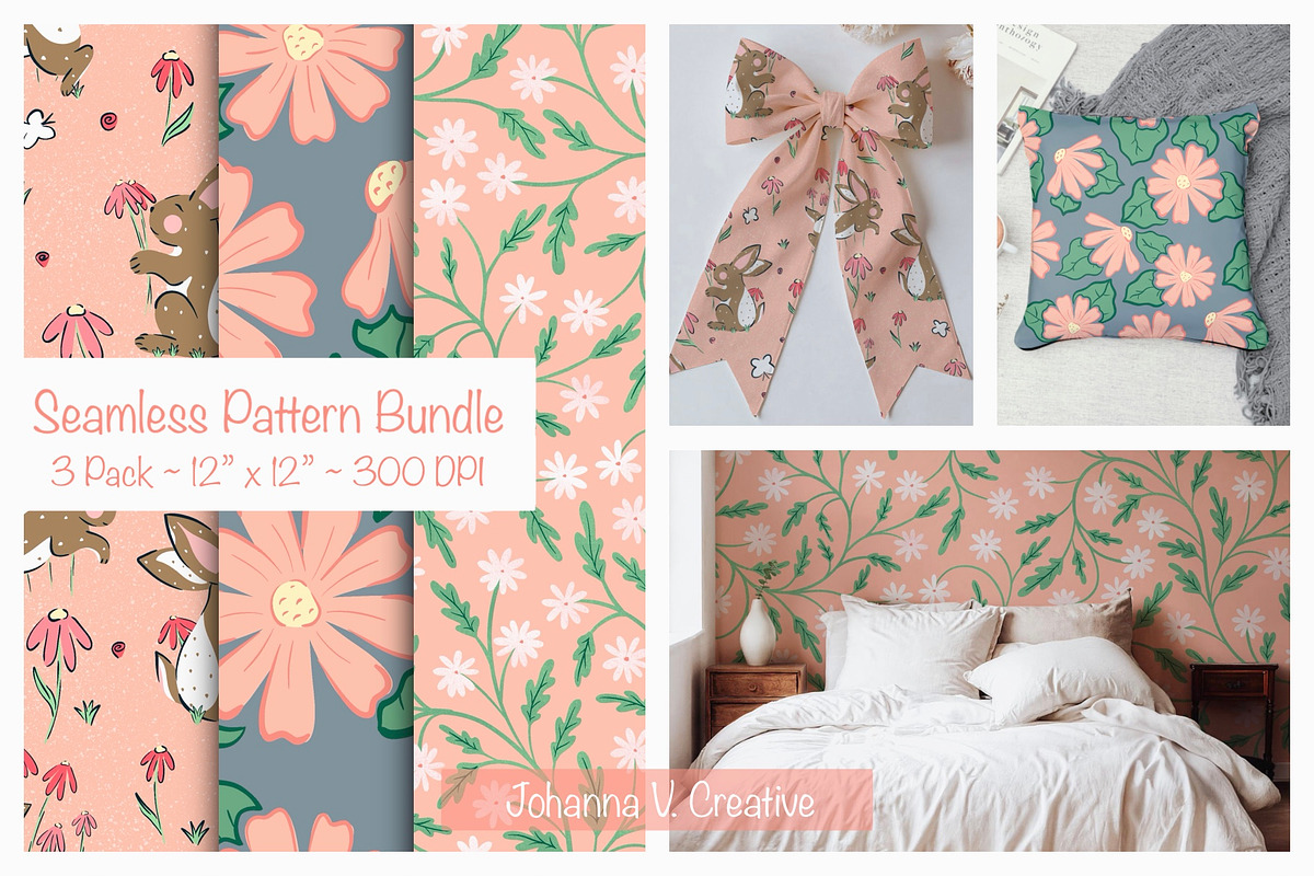 Spring Bunny Mini Pattern Collection, an Illustration by Johanna V. Creative (Photo 1 of 4)