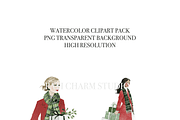 Christmas Woman Clipart Set, a Decorative Illustration by Pati Charm Studio (Thumbnail 5 of 8)