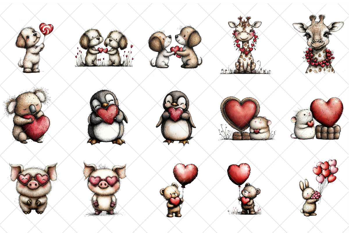 Whimsical Animals Valentine Day Clip, an Illustration by SinaCreation (Photo 2 of 8)