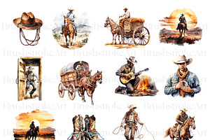 Watercolor Cowboy Clipart, Hat, Boot