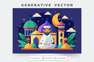 A serene figure meditates among vibr, a Graphic by SouravDesign