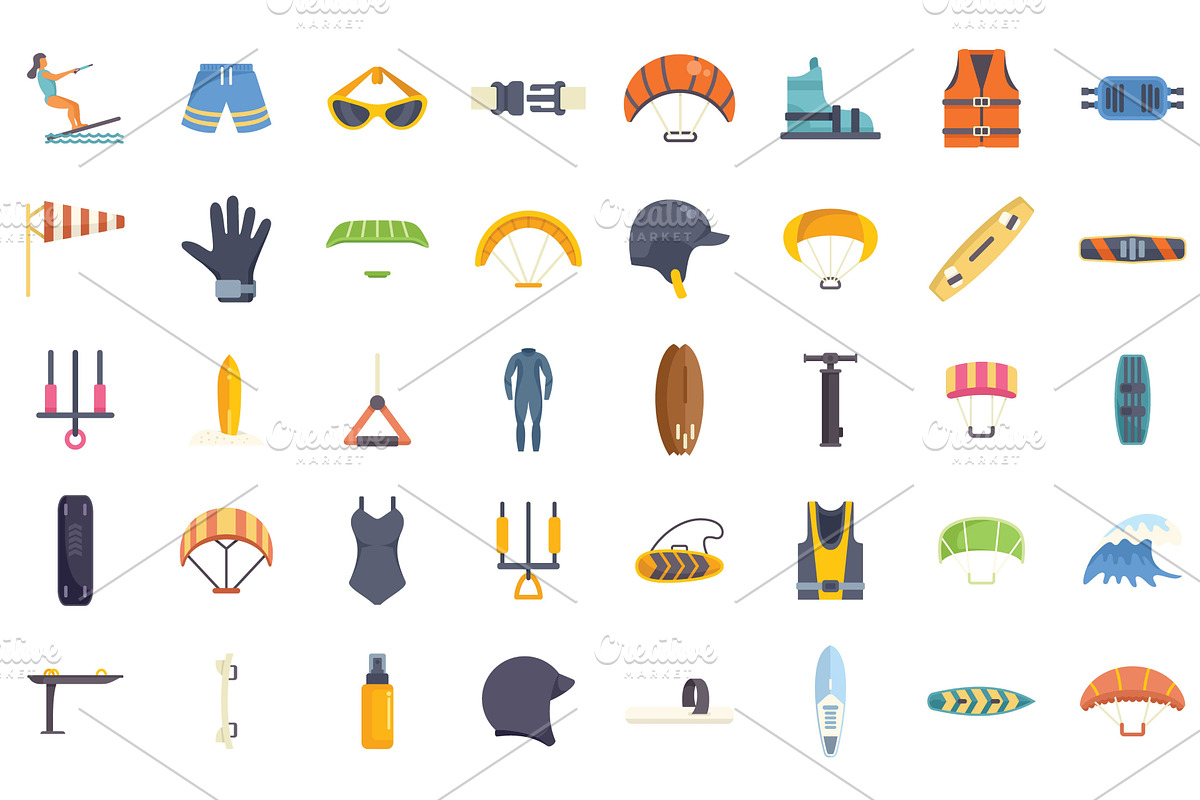 Kitesurfing and surfing equipment, a Sport Illustration by Ylivdesign