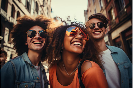 Group of happy friends smiling, a Person Photo by Ylivdesign