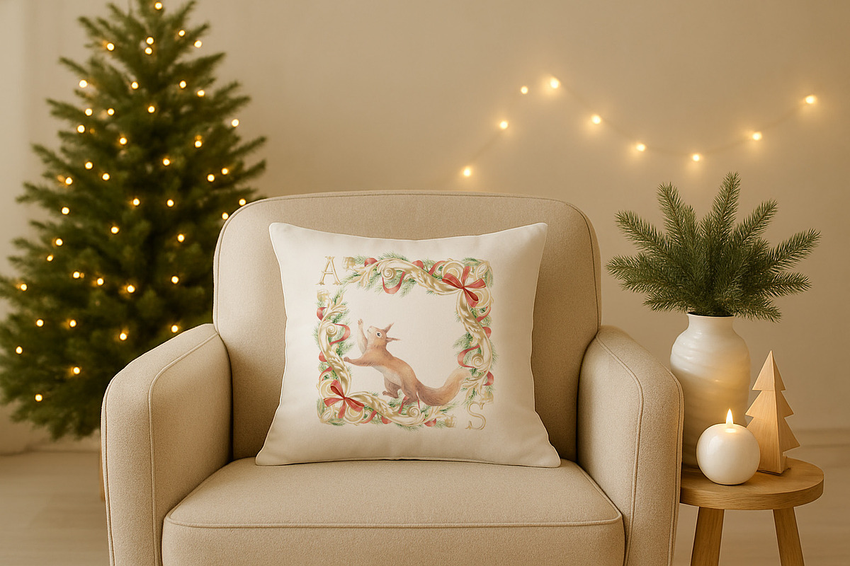 Watercolor Christmas frame, monogram, a Seasonal Illustration by WonderWonder (Photo 9 of 11)