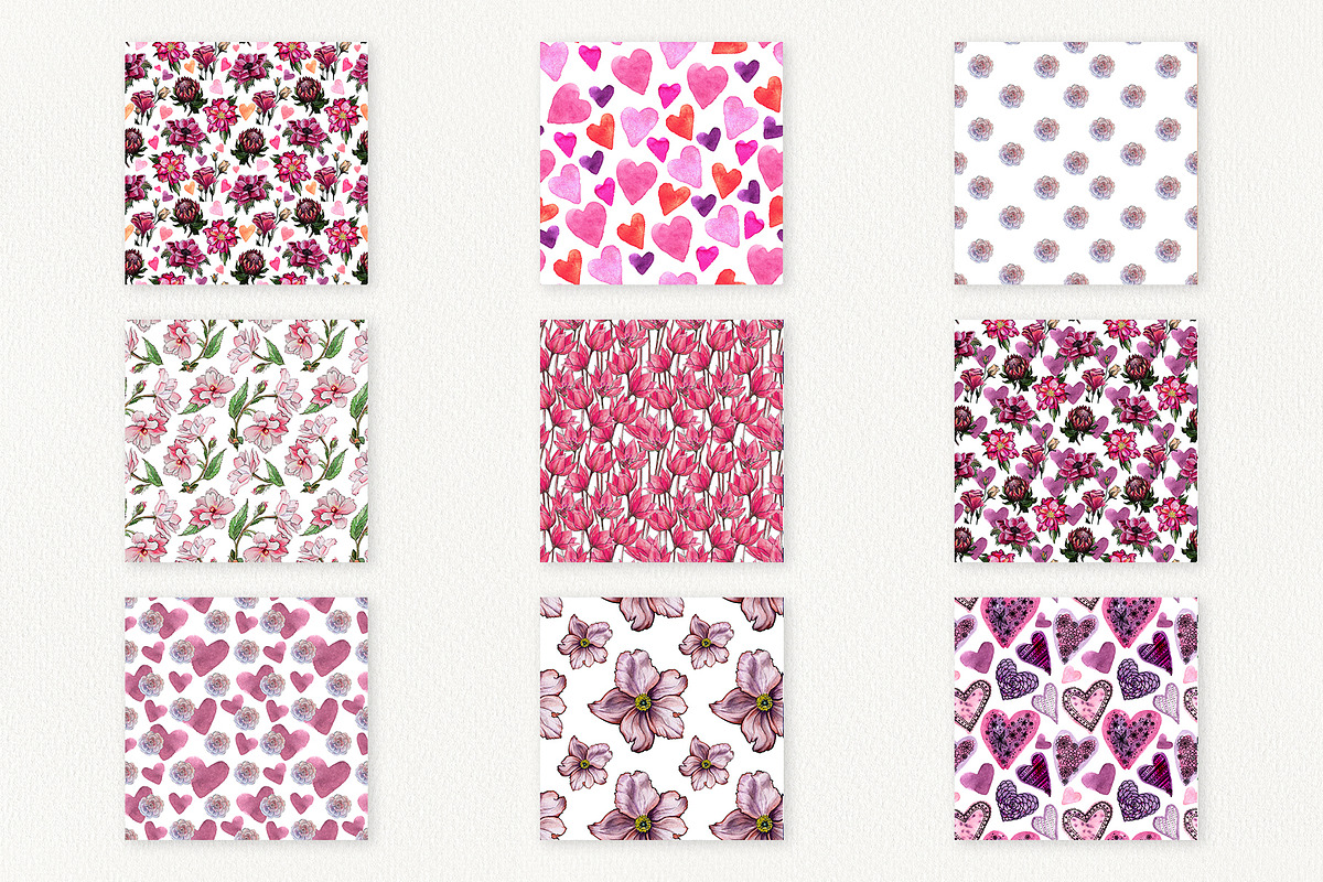 Hearts & Flowers Valentine clipart, a Pattern Graphic by Dina Guiter (Photo 7 of 13)