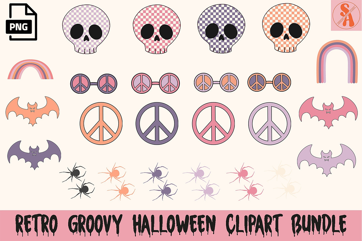 Retro Groovy Halloween Clipart PNG, an Object Graphic by RETROVIBZDESIGNS (Photo 4 of 6)