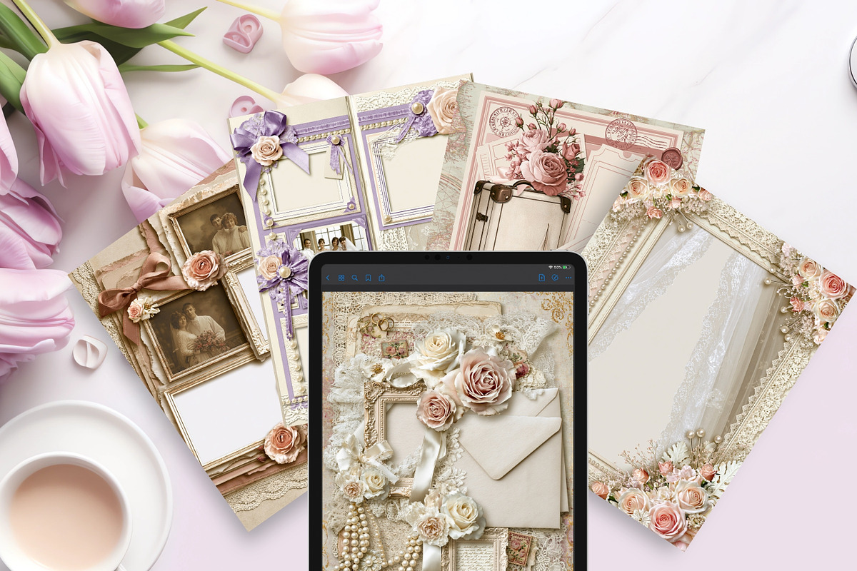 59 Vintage Rose Wedding Journal Kit, a Pattern Graphic by LA Design (Photo 5 of 10)
