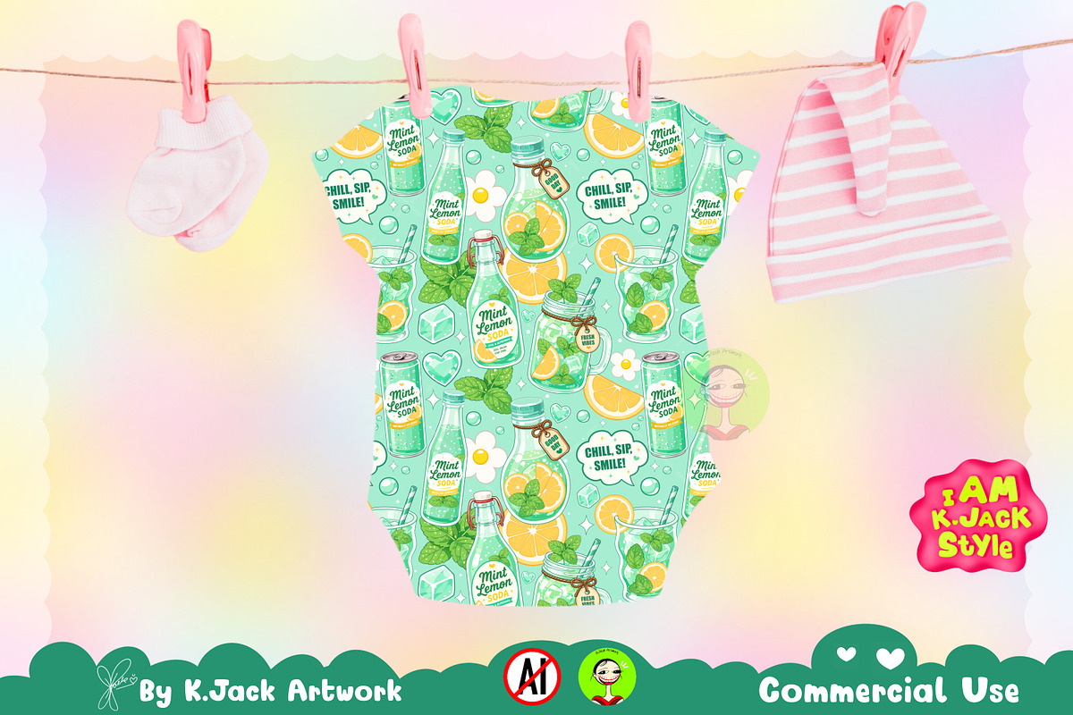 Cute Mint Lemon Soda Seamless, a Background Graphic by K.JackArtwork (Photo 5 of 8)