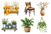 Watercolor Boho Interior Clipart, an Illustration by Dream Creation (Thumbnail 2 of 7)