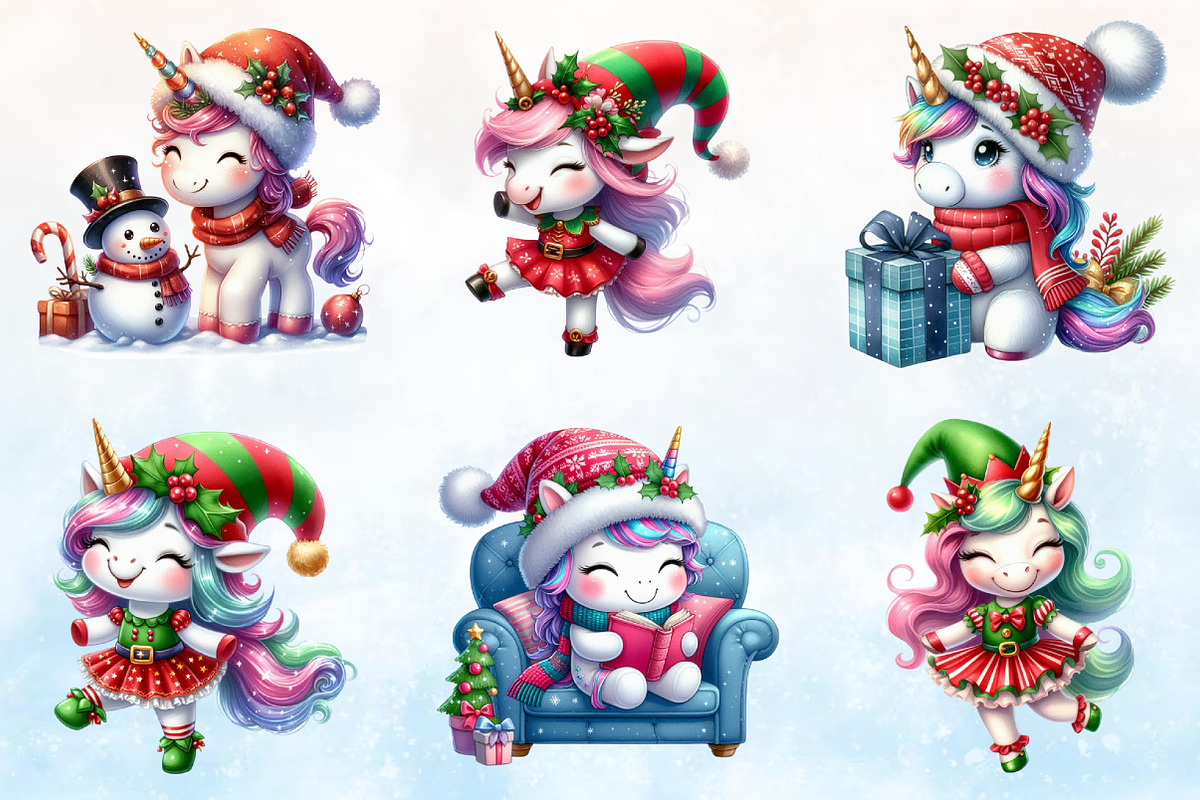 Watercolor Christmas Cute Unicorn, a Seasonal Illustration by Rose Art (Photo 2 of 7)