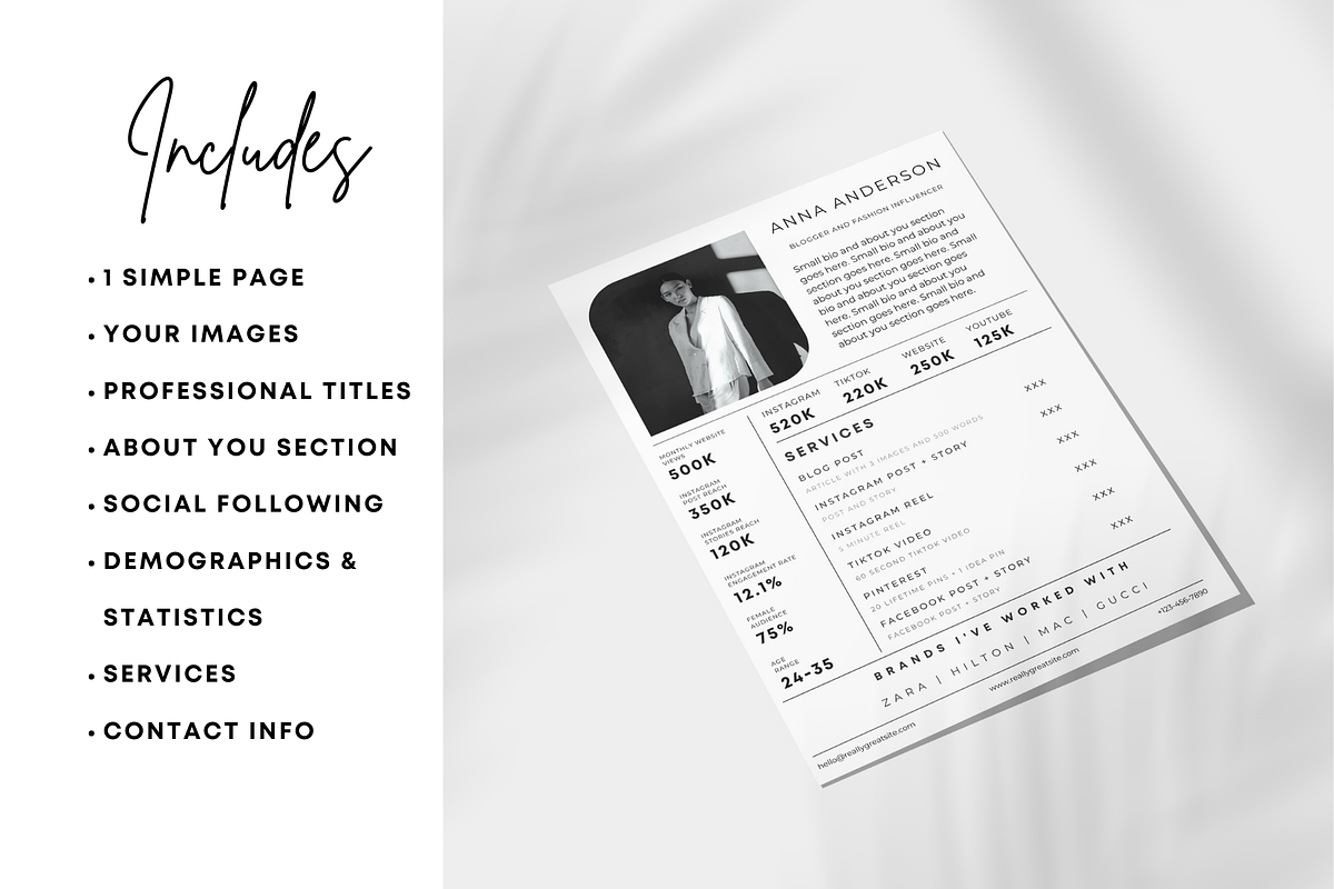 1 Page Influencer Media Kit Template, a Presentation Template by CoCreatorDesigns (Photo 5 of 7)