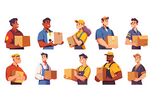 Delivery people. Flat man and woman, a Person Illustration by Stock-Smart-Start
